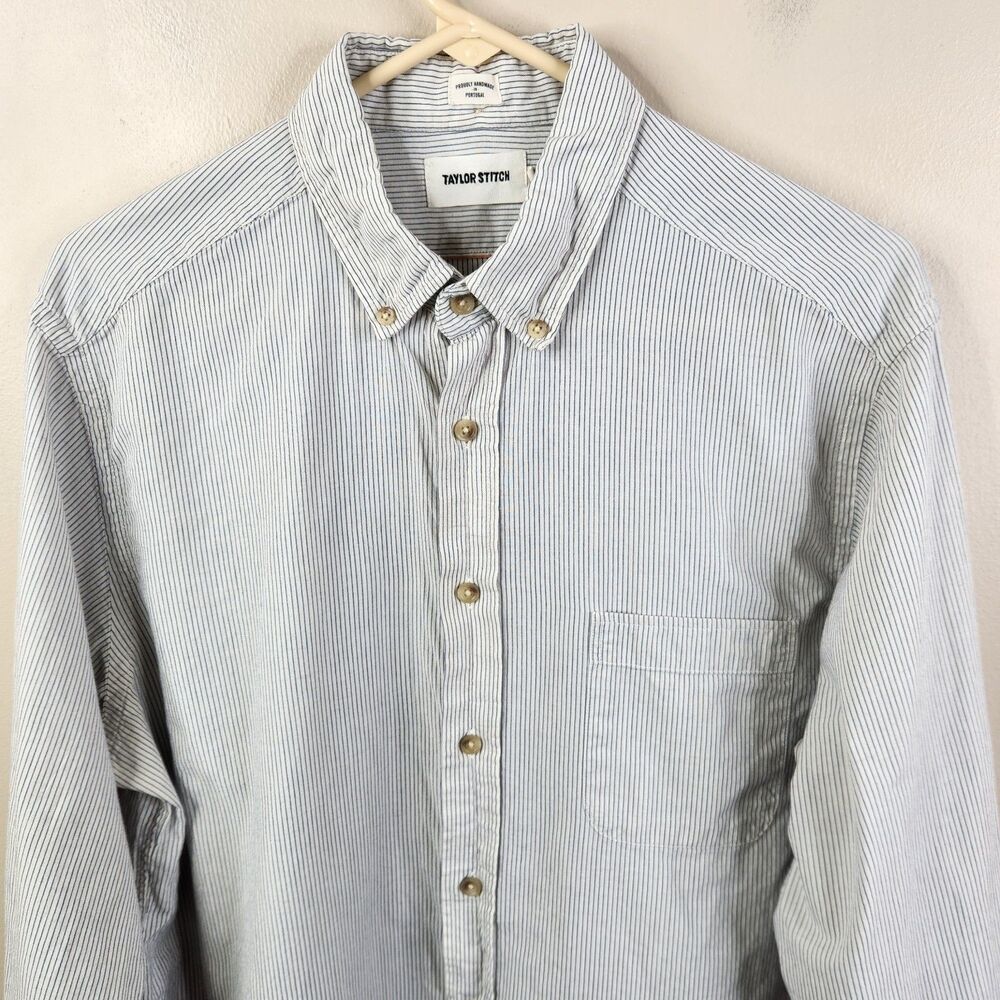 Taylor Stitch Long Sleeve Handmade Striped Single Pocket Button Down Shirt 44 - Picture 3 of 6